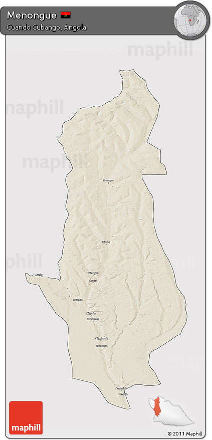 Shaded Relief 3D Map of Menongue, single color outside