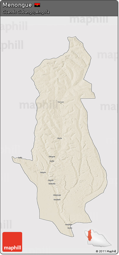 Shaded Relief 3D Map of Menongue, single color outside