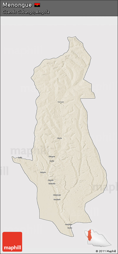 Shaded Relief 3D Map of Menongue, single color outside