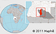 Gray Location Map of Menongue, highlighted country, highlighted parent region