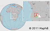 Gray Location Map of Menongue, highlighted parent region, within the entire country, hill shading