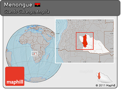 Gray Location Map of Menongue, highlighted parent region, hill shading