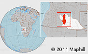 Gray Location Map of Menongue, highlighted parent region, hill shading