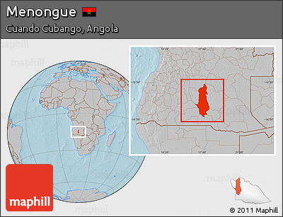 Gray Location Map of Menongue, hill shading