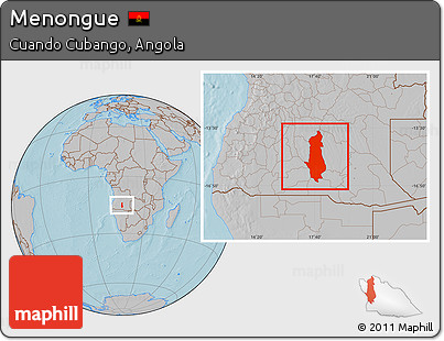 Gray Location Map of Menongue, hill shading