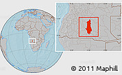 Gray Location Map of Menongue, hill shading