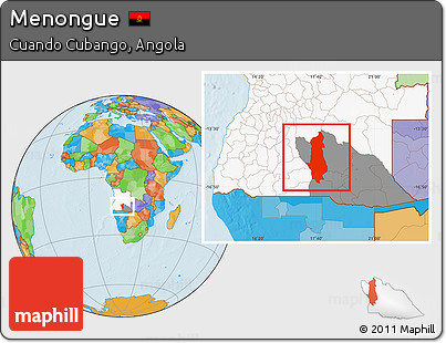 Political Location Map of Menongue, highlighted country, highlighted parent region