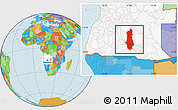 Political Location Map of Menongue, highlighted country