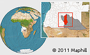 Satellite Location Map of Menongue, highlighted country, highlighted parent region