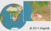 Satellite Location Map of Menongue, highlighted parent region, within the entire country