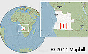 Savanna Style Location Map of Menongue, highlighted country, within the entire country, hill shading