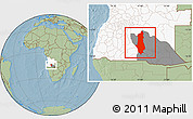 Savanna Style Location Map of Menongue, highlighted country, highlighted parent region, hill shading