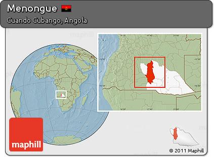 Savanna Style Location Map of Menongue, highlighted parent region, hill shading