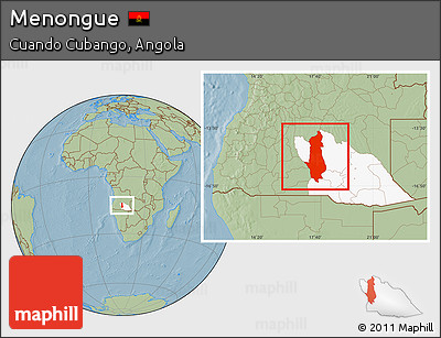 Savanna Style Location Map of Menongue, highlighted parent region, hill shading