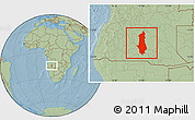 Savanna Style Location Map of Menongue, hill shading