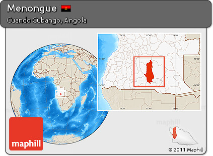 Shaded Relief Location Map of Menongue, highlighted country