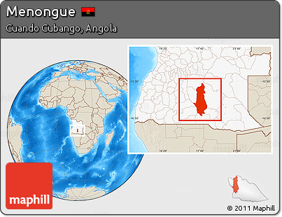 Shaded Relief Location Map of Menongue, highlighted country