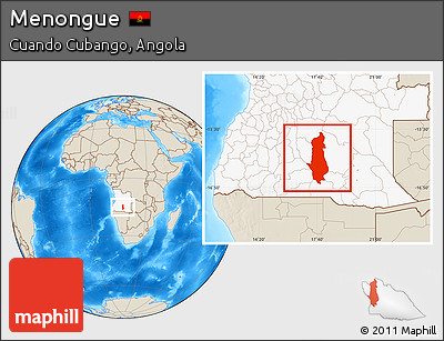 Shaded Relief Location Map of Menongue, highlighted country