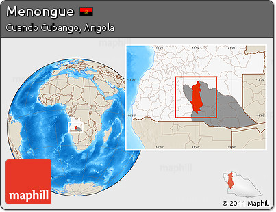 Shaded Relief Location Map of Menongue, highlighted country, highlighted parent region