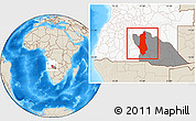 Shaded Relief Location Map of Menongue, highlighted country, highlighted parent region