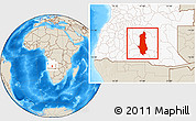 Shaded Relief Location Map of Menongue, highlighted country