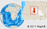 Shaded Relief Location Map of Menongue, highlighted parent region