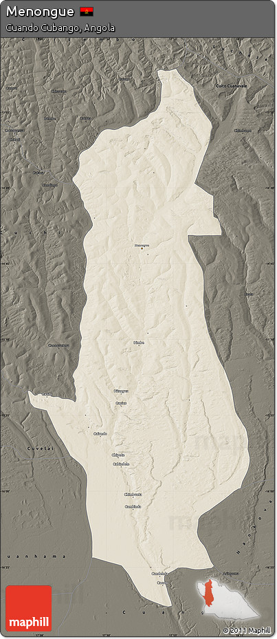 Shaded Relief Map of Menongue, darken
