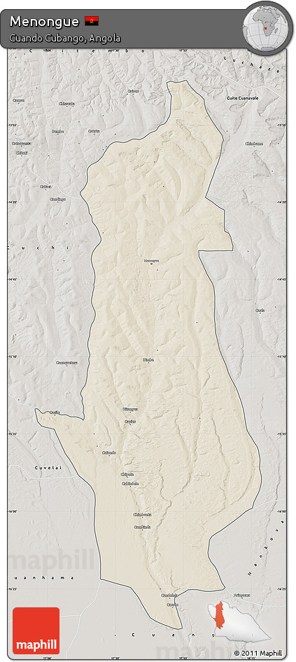 Shaded Relief Map of Menongue, semi-desaturated