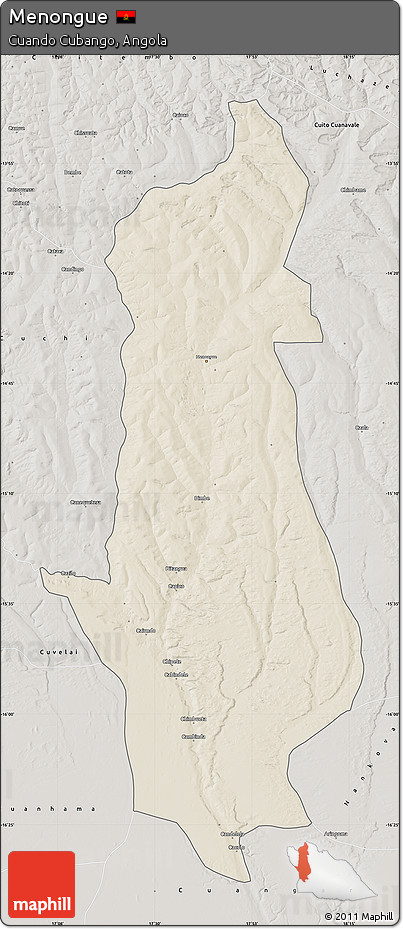 Shaded Relief Map of Menongue, semi-desaturated