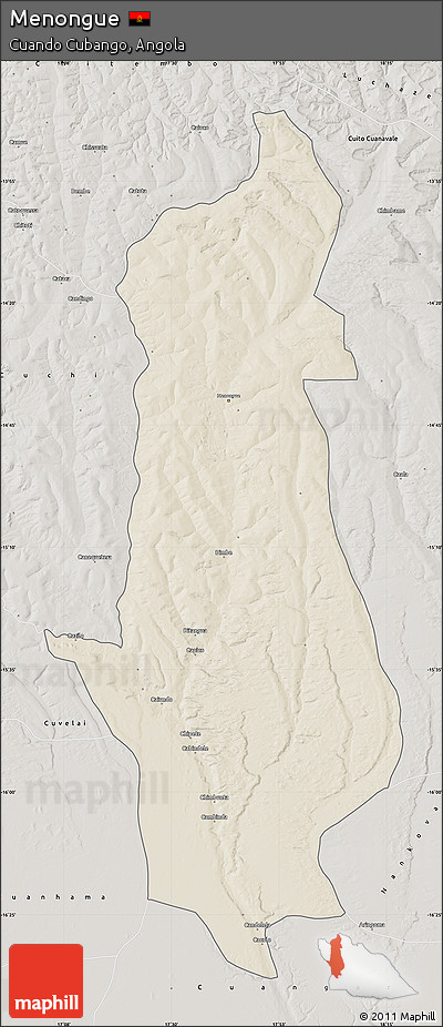 Shaded Relief Map of Menongue, semi-desaturated