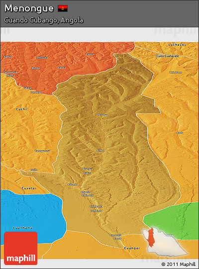 Physical Panoramic Map of Menongue, political outside