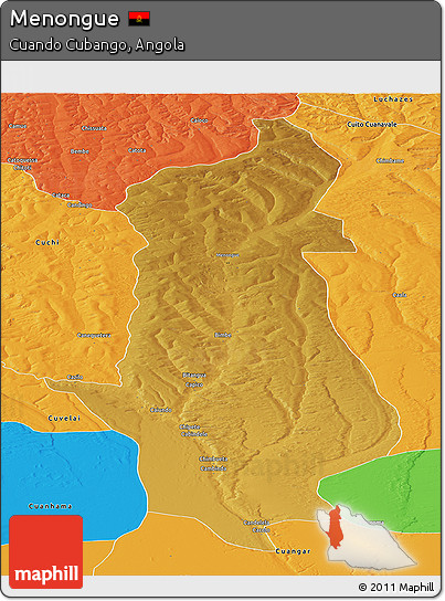 Physical Panoramic Map of Menongue, political outside