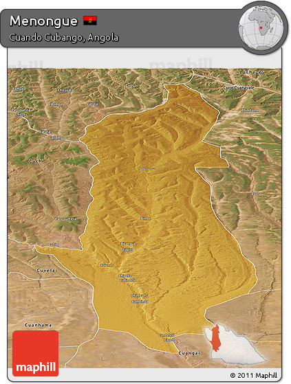 Physical Panoramic Map of Menongue, satellite outside