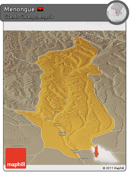 Physical Panoramic Map of Menongue, semi-desaturated