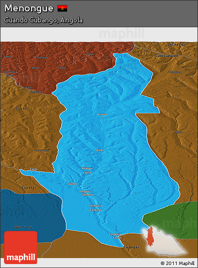 Political Panoramic Map of Menongue, darken