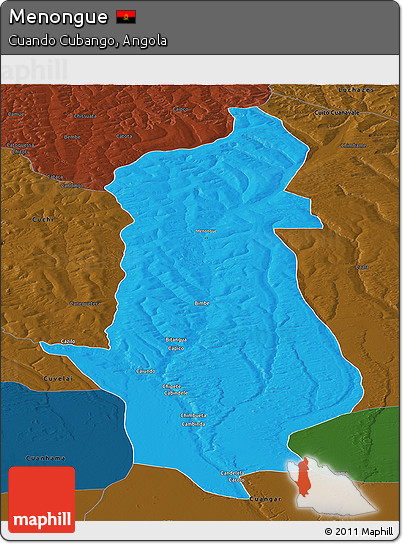 Political Panoramic Map of Menongue, darken