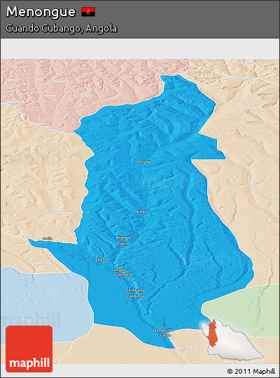 Political Panoramic Map of Menongue, lighten