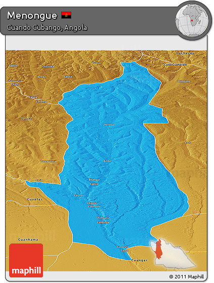 Political Panoramic Map of Menongue, physical outside