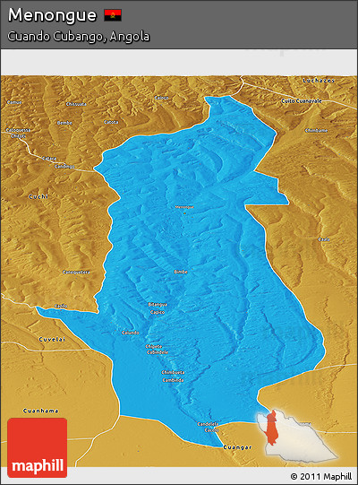 Political Panoramic Map of Menongue, physical outside