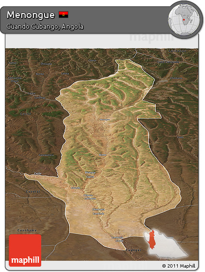 Satellite Panoramic Map of Menongue, darken