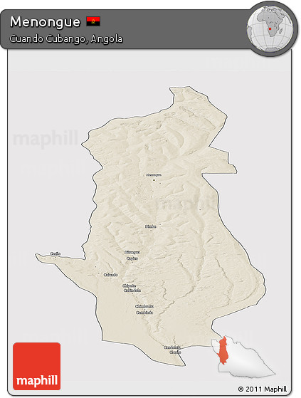 Shaded Relief Panoramic Map of Menongue, cropped outside