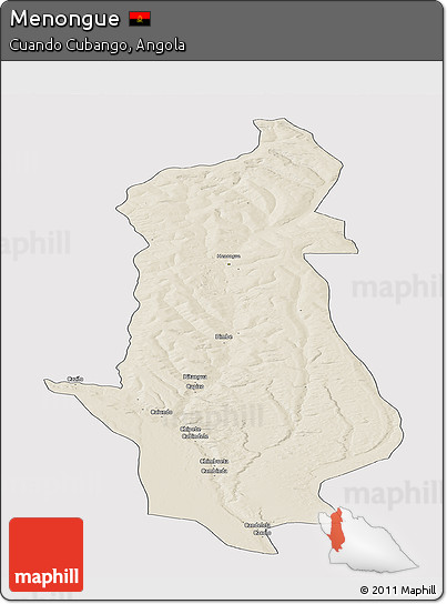 Shaded Relief Panoramic Map of Menongue, cropped outside