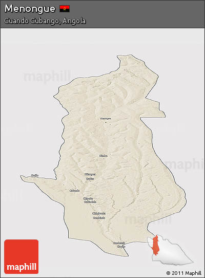 Shaded Relief Panoramic Map of Menongue, cropped outside
