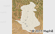 Shaded Relief Panoramic Map of Menongue, satellite outside