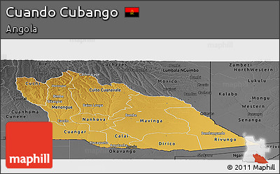 Physical Panoramic Map of Cuando Cubango, darken, desaturated