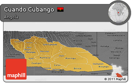 Physical Panoramic Map of Cuando Cubango, darken, desaturated