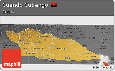 Physical Panoramic Map of Cuando Cubango, darken, desaturated