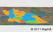 Political Panoramic Map of Cuando Cubango, darken, semi-desaturated