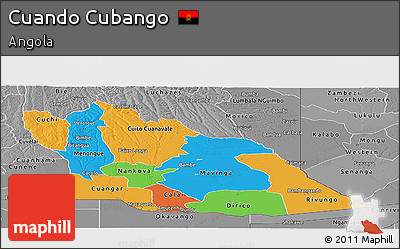 Political Panoramic Map of Cuando Cubango, desaturated
