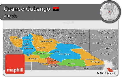 Political Panoramic Map of Cuando Cubango, desaturated